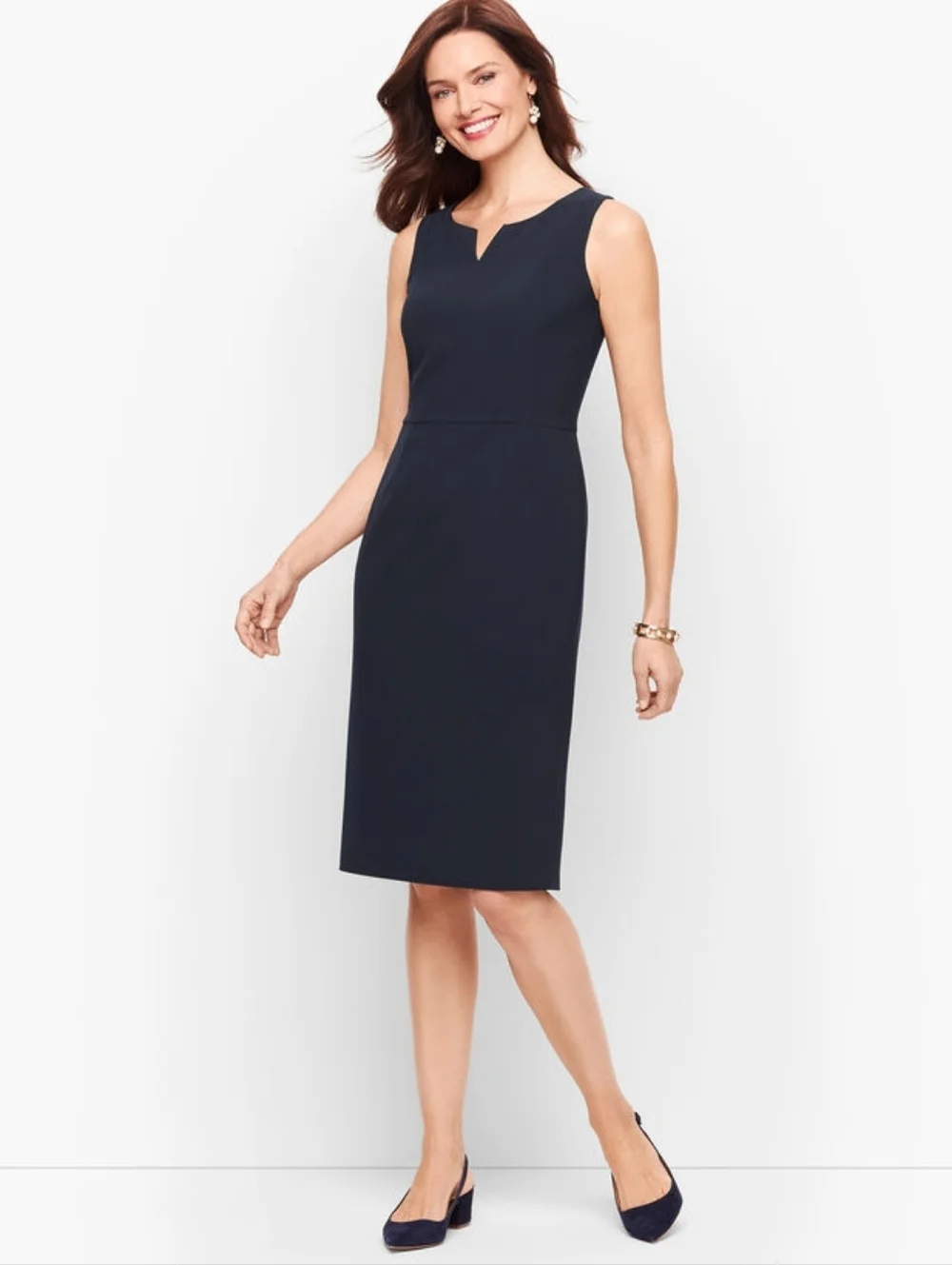 Talbots Navy Blue Midi Stretch Crepe Sheath Dress Sz 10 New $159